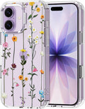 MOSNOVO for iPhone 17 Case | Military Grade 6.6ft Drop Tested | Camera Control | Clear with Wildflowers Design