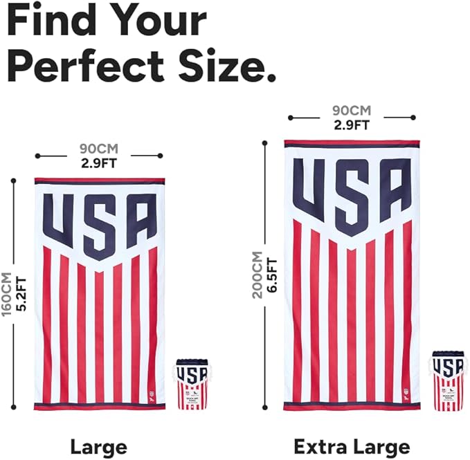 Dock & Bay Beach Towel - Quick Dry, Sand Free - Compact, Lightweight - 100% Recycled - Includes Bag - U.S. Soccer - Large (160x90cm, 63x35)