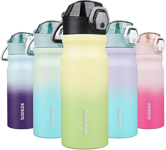 BJPKPK Insulated Water Bottle 18oz Stainless Steel Water Bottles with Straw and Carry Handle Double Wall Metal Thermal Flask,Lime