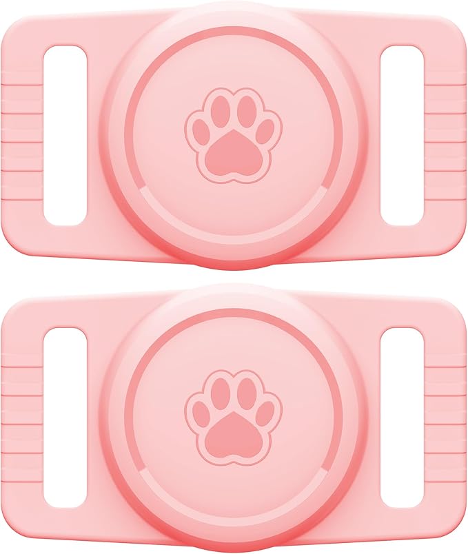 GOCII for Airtag Dog Collar Holder 2 Pack,Waterproof Dog Collar Holder for Apple AirTag(Gen 1 & 2),Silicone Air Tags Case for Dog Collars(Light Pink)