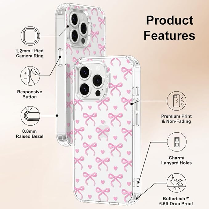 MOSNOVO Case for iPhone 14 Pro Max, [Buffertech 6.6ft Military-Grade Drop Protection] [Anti Peel Off Tech] Clear TPU Bumper Phone Case Cover Design - Bowtiful Love