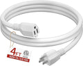 16/3 Short Extension Cord 4 FT, White Extension Cord Flexible & Durable, Indoor 3 Prong Power Cable, Suitable for Home and Office, 13 Amp 1625 Watt 125VAC 16AWG, ETL Listed