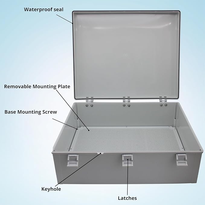 MAKERELE Large Junction Box Waterproof Plastic IP67 Vented Outdoor Enclosure Box 2 NPT 1”Glands and Adjustable Clamp*2 Hinged Cover Junction Box Plastic (23.6"*19.7"*8.7")