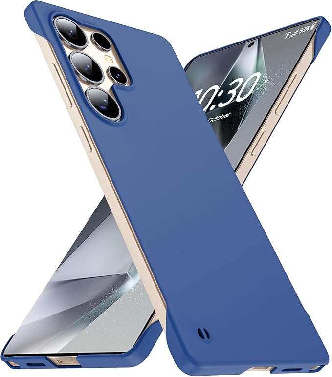 GRECAZO Slim Borderless for Samsung Galaxy S25 Ultra Phone Case 6.9"(2025) Ultra-Thin Lightweight Frameless Matte Hard PC Cover Case with Pull Ring Minimalist Non Slip Rope-Blue