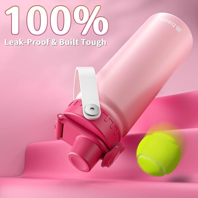 baab 18oz Kids Water Bottle, Insulated Kids Water Bottle with Lockable Spout Lid & Stickers, 18/8 Stainless Steel Vacuum Leakproof Kid Water Cup with Handle for Boy Girl & School (Rose Pink, 1 Pack)