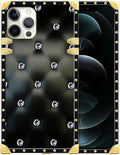 Compatible with iPhone 12 Pro Max Case, Shiny Black Sofa Crystal Luxury Golden Decoration for Girl Women Soft TPU Shockproof Protective Hard PC Back for iPhone 12 Pro Max