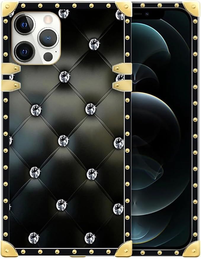 Compatible with iPhone 12 Pro Max Case, Shiny Black Sofa Crystal Luxury Golden Decoration for Girl Women Soft TPU Shockproof Protective Hard PC Back for iPhone 12 Pro Max
