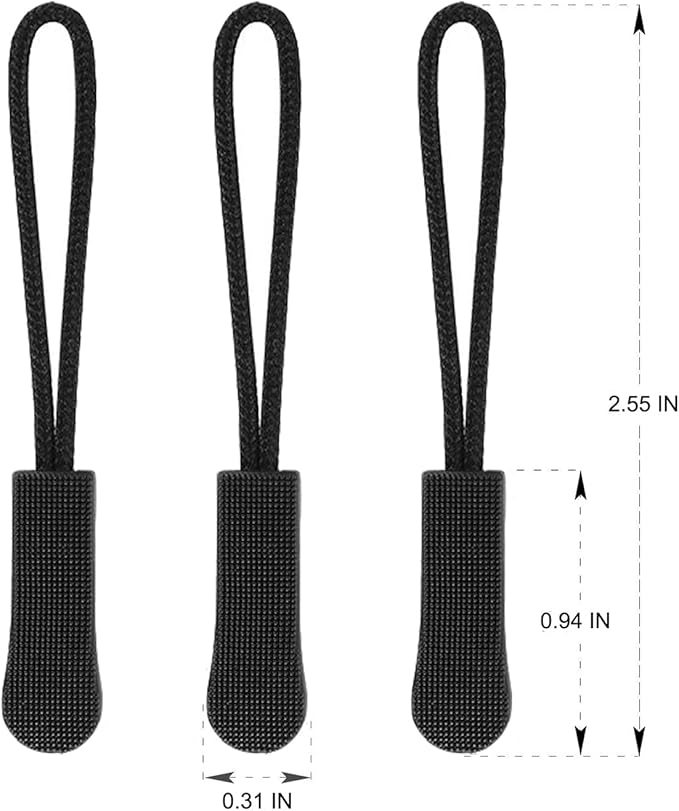 Upgraded 20PCS Premium Black Zipper Pulls - Replacement Zipper Tab Tags Cord Extension Fixer for Luggage, Backpacks, Jackets, Purses, Handbags