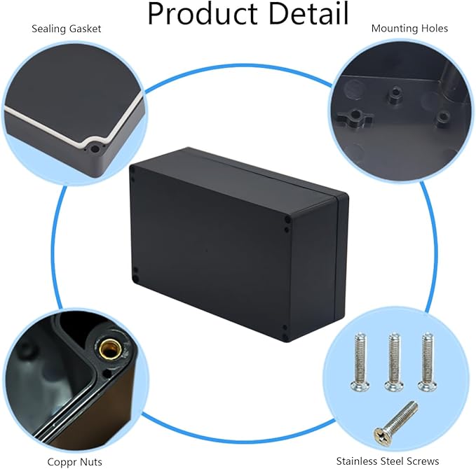 2 Pack Project Box IP65 Waterproof Junction Box ABS Plastic Black Electrical Boxes DIY Electronic Project Case Power Enclosure 7.87 x4.72 x2.95 inch (200x120x75 mm)