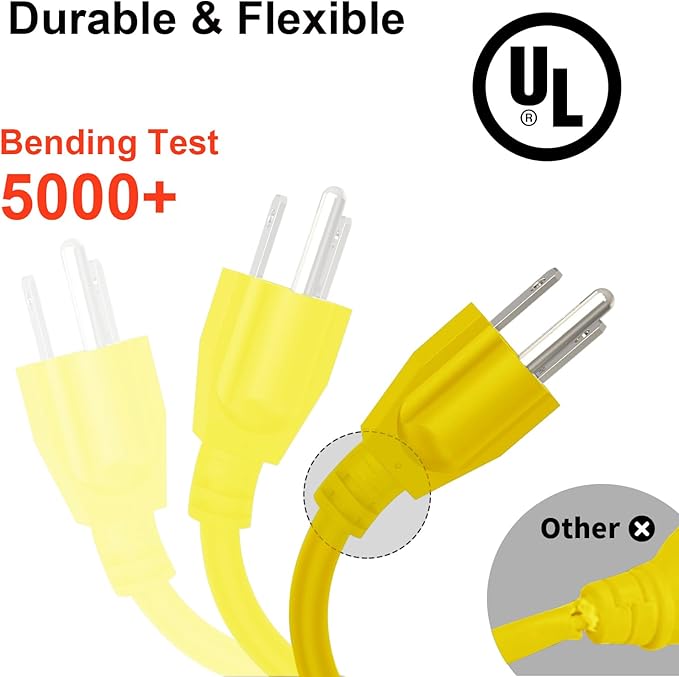 Outdoor Extension Cord Waterproof 100 FT, Yellow 14/3 SJTW Heavy Duty, Flexible 100% Copper 3 Prong Extension Cord for Lawn, Garage,UL Listed