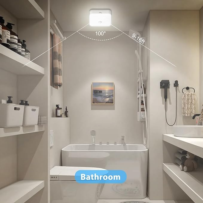 Rechargeable Motion Sensor Closet Light, Rechargeable Battery Operated Ceiling Light Wireless, 500LM Wireless Motion Activated Light for Shower Stairs Hallway Pantry Porch Garage, 5000K 3 Pack