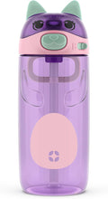 Ello Ellies 16oz Plastic Kids Water Bottle with Straw and Built-in Carrying Handle and Leak-Proof Locking Lid for School backpack, Lunchbox and Outdoor Sports, Cat