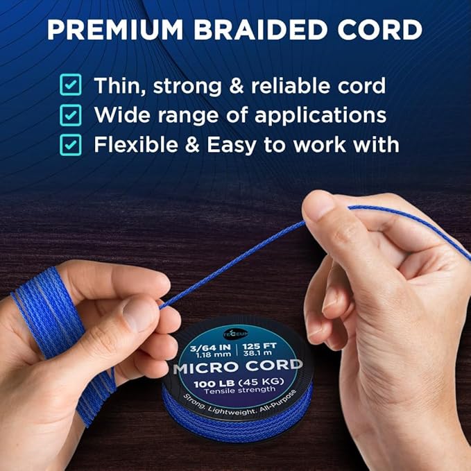 TECEUM Micro Paracord – 1.18 mm X 125 ft – Micro Utility Cord – Thin Braided Paracord Rope – Best for Crafting, DIY Projects, Fishing, Camping – Wind Chime Replacement – Survival Strong String