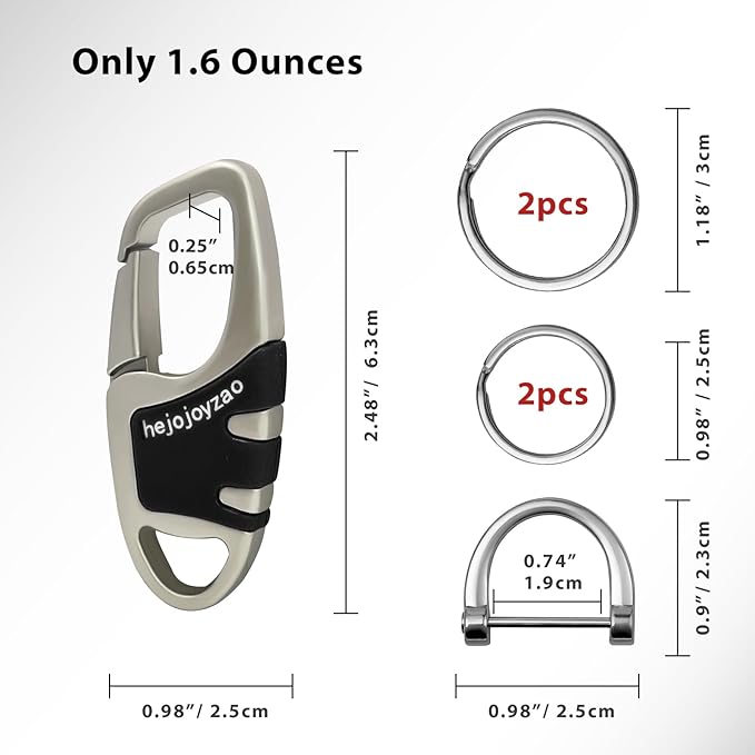 Keychain with Carabiner Clip, 4 Heavy Duty Key Rings and D Ring for Men's Car Key Fob Holder Fits Belt Loops