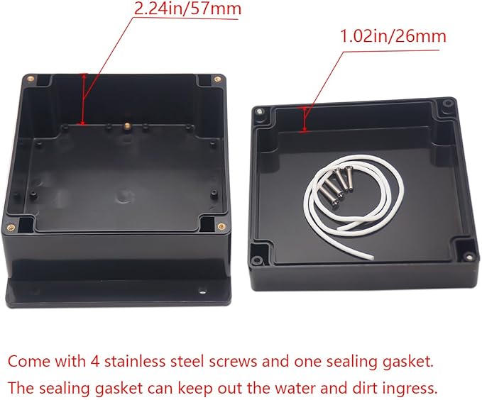 Project Box ABS Black Electrical Boxes IP65 Outdoor Waterproof Box Electronic Junction Box Fixed Ear Power Enclosure with Cable Glands for DIY Project 6.3 x 6.3 x 3.54 inch (160x160x90mm)