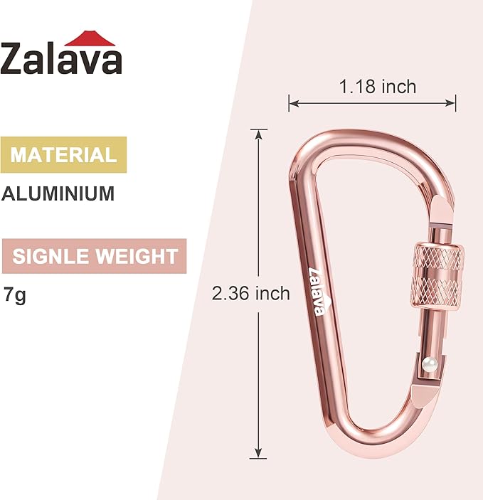 6PCS Carabiner Keychain, 2 inch Aluminum D-Clip Caribeener with Hook