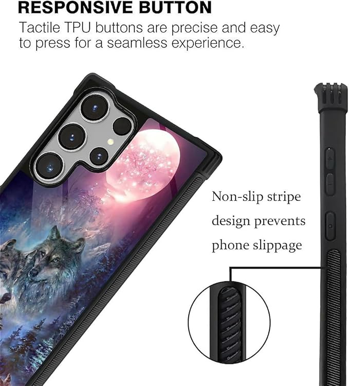 for Samsung Galaxy S26 Ultra Case,Graphic Design for Girl Boy Soft Silicone Hard Acrylic Shock Protection Designed for Samsung Galaxy S26 Ultra Star Two Wolfs Howling Pattern