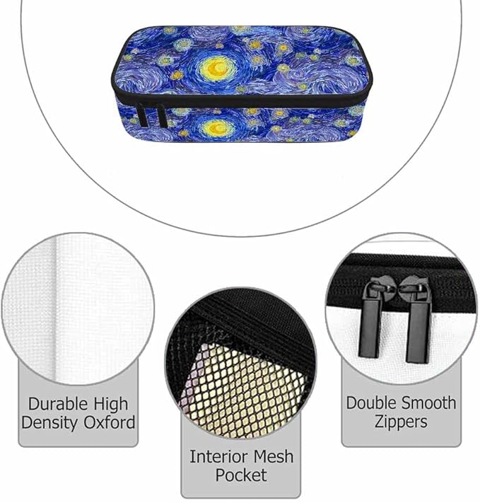 Blue Sky Pencil Bag Glowing Moon Starry Sky Abstract Painting Big Capacity Pencil Case Pencil Pouch Pen Bag School Students Boy Girl