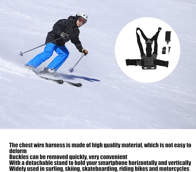 Mobile Phone Chest Mount Harness Strap Holder Outdoor Live Mobile Phone Chest Strap Harness Mount Cell Phone Clip, Elastic and Adjustable, Chest Strap Mount for Smartphones and Action Camera