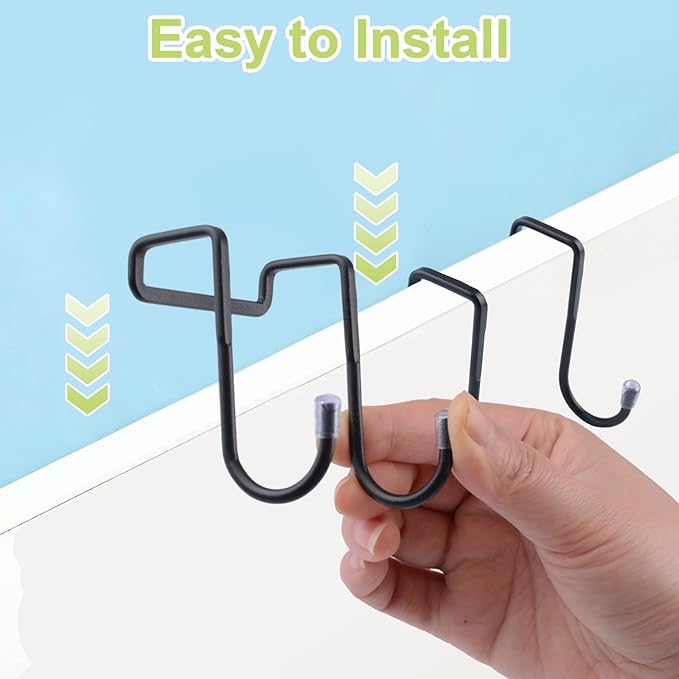 Over Cabinet Double Hooks, 4Pcs Over Cupboard Door Towel Hanger Multi-Purpose S-Shaped Hooks for Kitchen,Bathroom (Black, Carbon Steel)