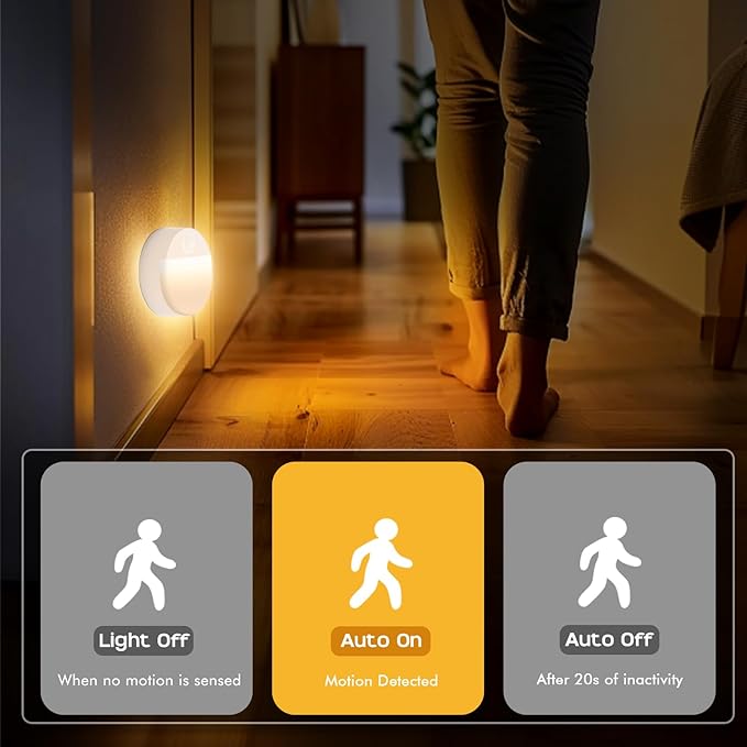 Guankai 12 Pack Motion Sensor Stair Light for Indoor, Battery Operated Night Lights, Led Stick On Puck Lighting Closet Lamp, Motion Activated Lamps for Step, Cabinet, Hallway, Bathroom