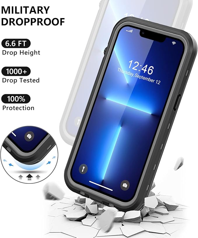 Protebox for iPhone 13 Pro Waterproof Case with Built-in Screen Protector, Shockproof Dustproof Full Body Protective IP68 Waterproof Phone Case for iPhone 13 Pro 6.1 inch (Black/Clear)