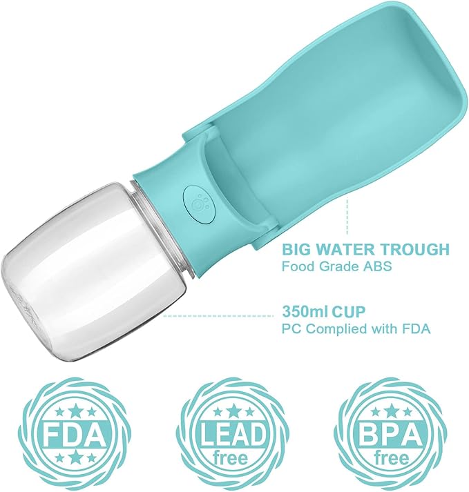 Portable Dog Water Bottle, Foldable Dog Water Bottle Leak Proof Dispenser for Puppy Small Medium Large Dogs, Pet Drink Cup for Walking Hiking Traveling(Blue,12oz)