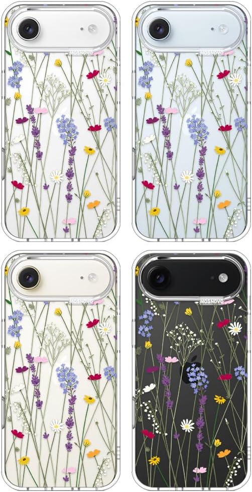 MOSNOVO for iPhone Air Case | Military Grade 6.6ft Drop Tested | Camera Control | Clear with Floral Garden Design