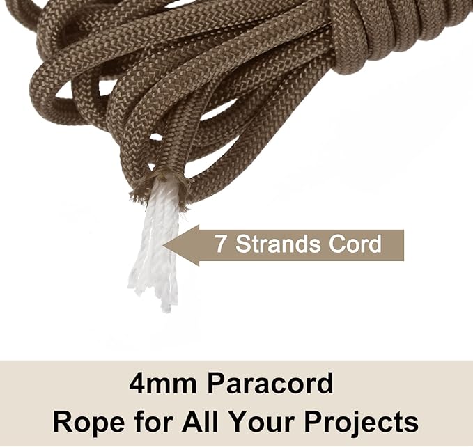 550 Paracord Rope 10ft, 4mm Thin Paracord Nylon Cord 7-Strand Core [for Tent Camping Outdoor Gear] - Brown