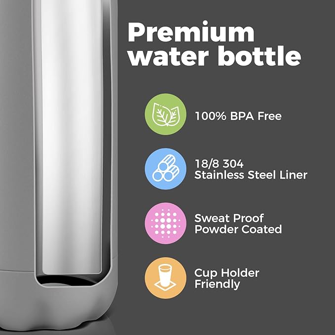 Volhoply 17oz Stainless Steel Water Bottles Bulk, Leakproof Insulated Metal Water Bottle for Sports, Travel, Adult, Available in Packs of 1, 4, or 8（Gray,8 Pack）