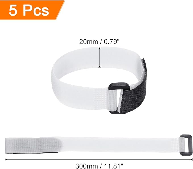 MECCANIXITY 5Pcs Reusable Battery Tie Down Straps,0.8x12" White Nylon Multipurpose Battery Hold Down Adjustable Cinch Strap Hook Loop Fastening Tie for Quadcopters FPV RC Drone Boat Car