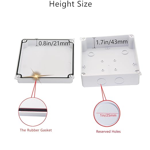 Junction Box,2 PCS Reserved Holes Electrical Boxes Waterproof IP65 ABS Plastic Electrical Power Cord Enclosure Project Box White 5.9 x 5.9 x 2.8 inch(150x150x70mm)