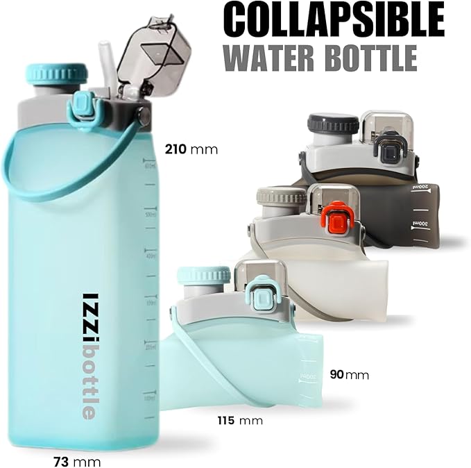 IZZI bottle Collapsible Lightweight Silicone Water Bottle (600ml, Blue) | BPA Free, Eco-Friendly, Medical Grade | Leakproof Bottle for Sports, Travel, Hiking, Gym, Outdoor Adventures and Daily Use