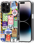 MOSNOVO Case for iPhone 14 Pro Max, [Buffertech 6.6ft Military-Grade Drop Protection] [Anti Peel Off Tech] Clear TPU Bumper Phone Case Cover Design - Air Ticket Labels