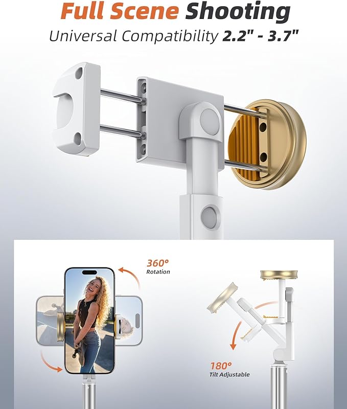 Vimose Phone Tripod & Selfie Stick with Remote, Portable, Lightweight for Video Recording Vlog, Extendable Travel Tripod Stand Compatible with iPhone Android, White, 62"