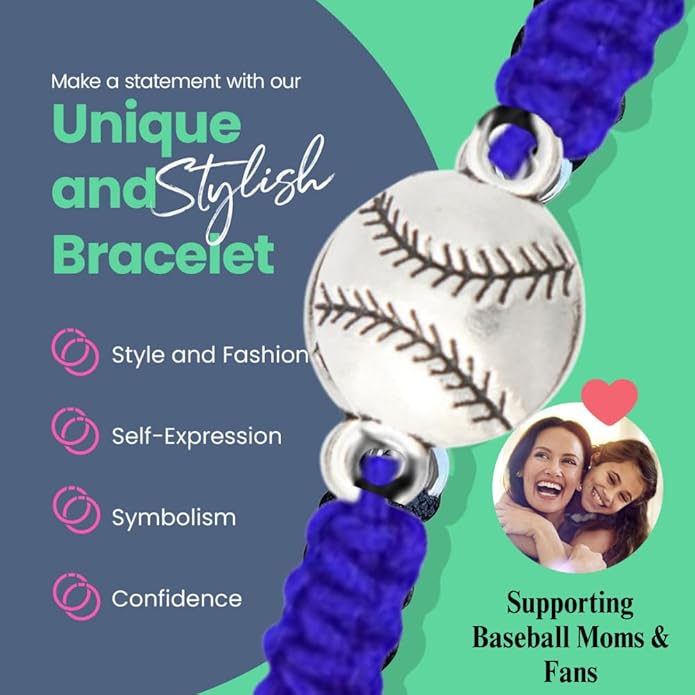 Sportybella - Baseball Bracelet, Baseball Jewelry, Adjustable Braided Baseball Bracelet, Baseball Gifts, Baseball Accessories
