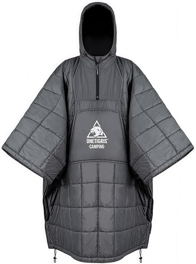 ONETIGRIS Camping Blanket Poncho with with Recycled Synthetic Insulation,Wearable Hoodie Blanket | Ultralight Water-Resistant Warm Camping Blanket for Outdoor, Hiking, Stadium