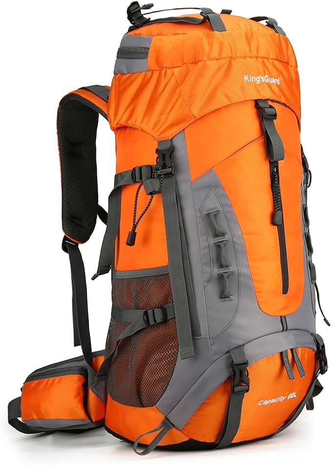 King'sGuard 60L Hiking Backpack for Men and Women Lightweight Camping Hiking Backpack with Rain Cover Large Waterproof Travel Backpack Backpacking Pack (Orange)