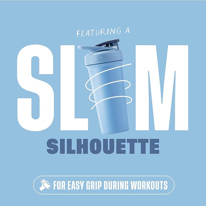 BlenderBottle Sport Sleek Insulated Stainless Steel Shaker Bottle with Wire Whisk, 25-Ounce, Dusty Blue – Protein Shakes & Hydration for Athletes & Fitness Enthusiasts, Easy Mixing, Slim Easy to Hold, Keeps Drinks Cold, Lockable Lid | Sleek, Insulated,...