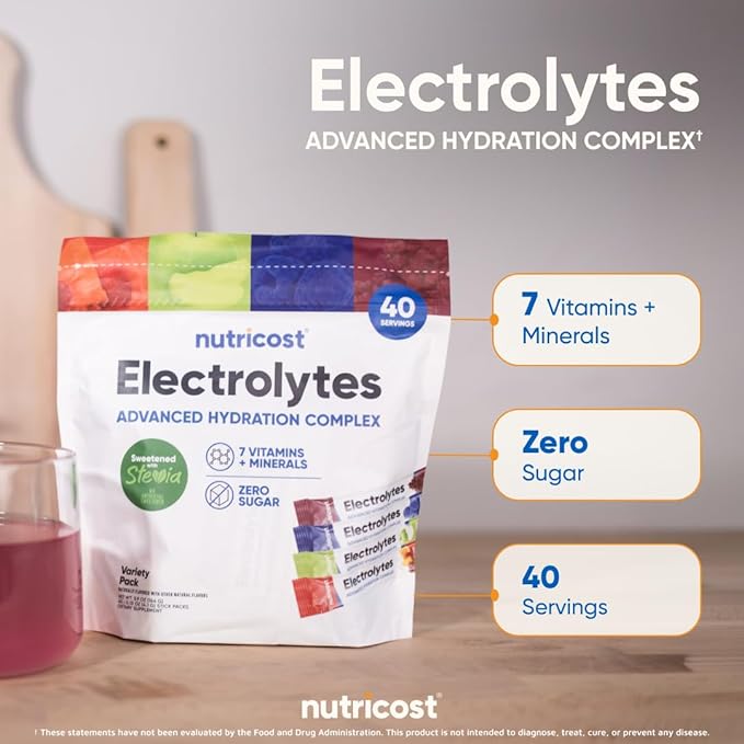 Nutricost Electrolytes Complex, Variety Pack Flavored, 40 Stickpacks - Advanced Hydration Complex
