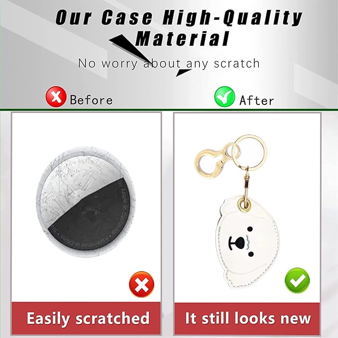 Leather Keychain Holder Case Compatible with AirTag,Cute air tag Cover with Keychain Ring,GPS Tracker Case for Keys