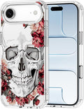 MOSNOVO for iPhone Air Case | Military Grade 6.6ft Drop Tested | Camera Control | Clear with Red Flower Skull Design
