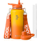 Coolflask Water Bottle with Straw, 32 oz Insulated Metal Water Flask with Straw & Spout Lids, Stainless Steel Double Wall Vacuum, Keep Cold 48h Hot 24h, Leak Proof, BPA-Free, Yellow/Orange