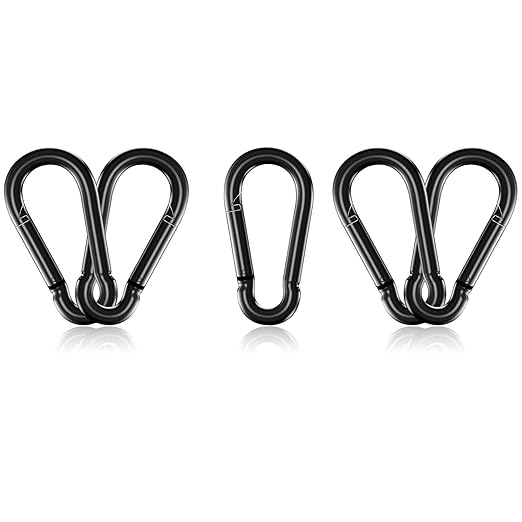 5 Pack3 Heavy Duty Spring Snap Hook Carabiners, M8 5/16" Galvanized Steel Black Carabiner Clip, Quick Link Keychain for Hammock Swing Set Outdoor Travel Camping Fishing Hiking