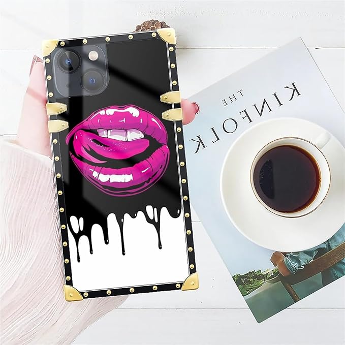 Compatible with iPhone 15 Case, Black White Red Slap Sexy Luxury Golden Decoration for Girl Women Soft TPU Shockproof Protective Hard PC Back for iPhone 15