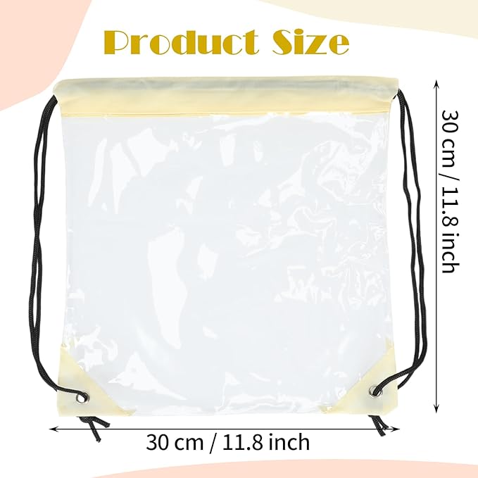 Shappy 30 Pcs Clear Drawstring Backpack, Plastic Waterproof Transparent Stadium Bags String Bag for Gym Travel (Beige)