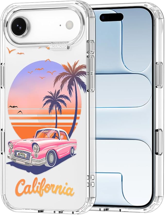 MOSNOVO for iPhone Air Case, Shockproof Military-Grade Protection 6.6ft Drop Tested, Camera Control, Clear Phone Case for iPhone 17 Air, Cali Cruise Design