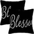 Bling Blessed White Throw Pillow Covers 18x18 Highlights Blessed Black Set of 2 Pillow Cases Square Velvet Outdoor Pillowcases Decorative for Home Bed Sofa Couch Hotel