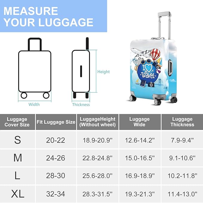 ANNA QUEEN I Love Travel Themed Luggage Cover,Stretchable Suitcase Protector Sleeve,Fit for 20-22 Inch Checked Baggage,Water Resistant & Durable Luggage Protector