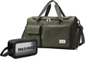 Suruid Gym Bag for Women Men, Travel Duffle Bag Large Capacity Carry On Weekender Bag With Shoe Compartment Gym Tote Dry Wet Separation Duffel Bag with Makeup Bag, Olive Green